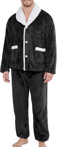 Gihuo Mens Button Down Pajama Sets Lounge Sleepwear Fuzzy 2 Piece Pjs Set Fleece Lounge Set Fluffy Pants Set in Saudi Arabia