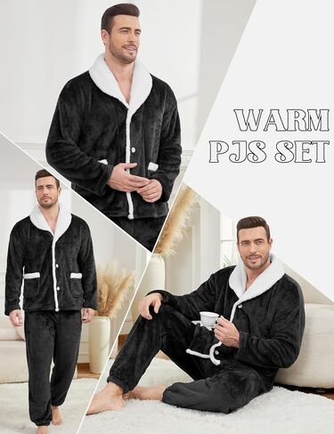 Gihuo Mens Button Down Pajama Sets Lounge Sleepwear Fuzzy 2 Piece Pjs Set Fleece Lounge Set Fluffy Pants Set in Saudi Arabia