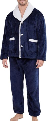 Gihuo Mens Button Down Pajama Sets Lounge Sleepwear Fuzzy 2 Piece Pjs Set Fleece Lounge Set Fluffy Pants Set in Saudi Arabia