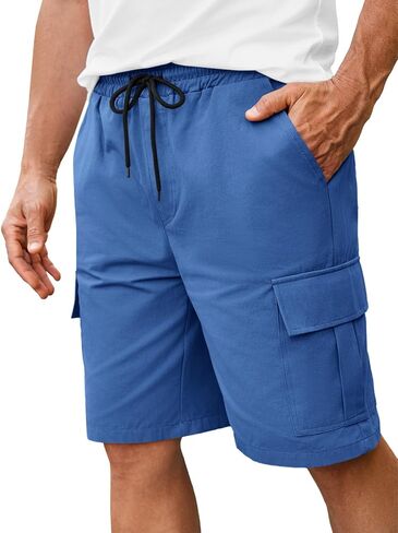 Runcati Mens Cargo Shorts Elastic Waist Drawstring Casual Shorts Cotton Hiking Travel Shorts with 6 Pockets in Saudi Arabia