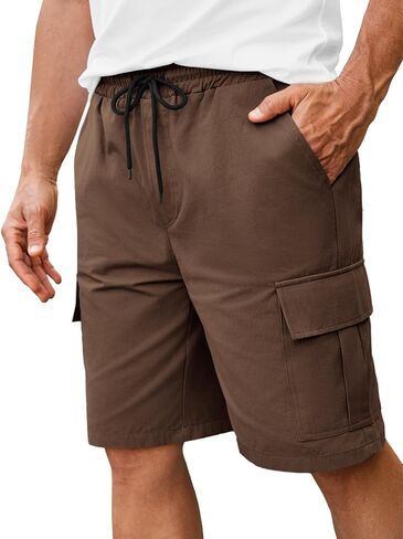 Runcati Mens Cargo Shorts Elastic Waist Drawstring Casual Shorts Cotton Hiking Travel Shorts with 6 Pockets in Saudi Arabia