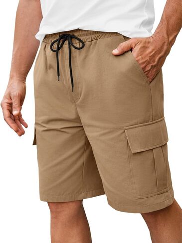 Runcati Mens Cargo Shorts Elastic Waist Drawstring Casual Shorts Cotton Hiking Travel Shorts with 6 Pockets in Saudi Arabia