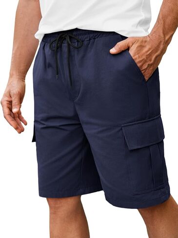 Runcati Mens Cargo Shorts Elastic Waist Drawstring Casual Shorts Cotton Hiking Travel Shorts with 6 Pockets in Saudi Arabia