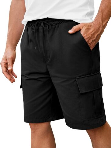 Runcati Mens Cargo Shorts Elastic Waist Drawstring Casual Shorts Cotton Hiking Travel Shorts with 6 Pockets in Saudi Arabia