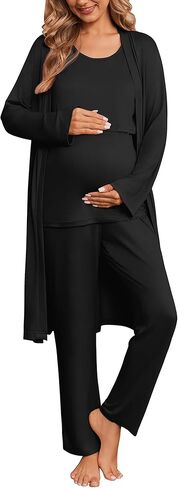 Ekouaer Nursing Pajamas Maternity Robe Set 3 Pieces Postpartum Maternity Pajama Set Pregnancy Breastfeeding Pj in Saudi Arabia