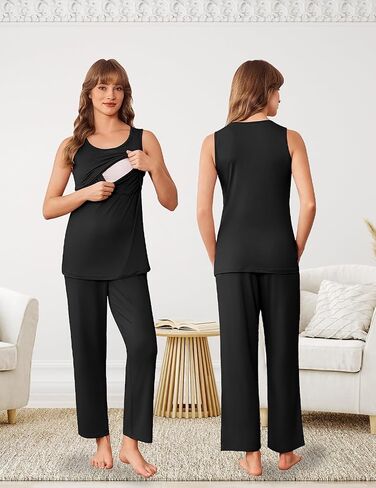 Ekouaer Nursing Pajamas Maternity Robe Set 3 Pieces Postpartum Maternity Pajama Set Pregnancy Breastfeeding Pj in Saudi Arabia