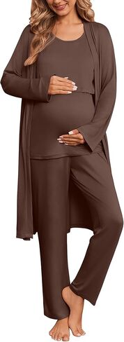 Ekouaer Nursing Pajamas Maternity Robe Set 3 Pieces Postpartum Maternity Pajama Set Pregnancy Breastfeeding Pj in Saudi Arabia