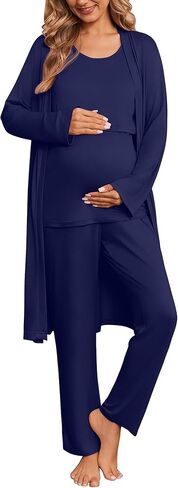 Ekouaer Nursing Pajamas Maternity Robe Set 3 Pieces Postpartum Maternity Pajama Set Pregnancy Breastfeeding Pj in Saudi Arabia
