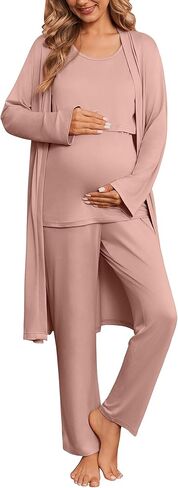 Ekouaer Nursing Pajamas Maternity Robe Set 3 Pieces Postpartum Maternity Pajama Set Pregnancy Breastfeeding Pj in Saudi Arabia