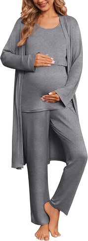 Ekouaer Nursing Pajamas Maternity Robe Set 3 Pieces Postpartum Maternity Pajama Set Pregnancy Breastfeeding Pj in Saudi Arabia