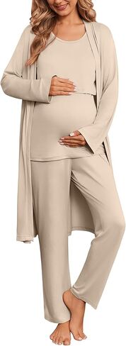 Ekouaer Nursing Pajamas Maternity Robe Set 3 Pieces Postpartum Maternity Pajama Set Pregnancy Breastfeeding Pj in Saudi Arabia