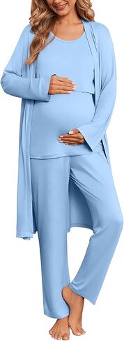Ekouaer Nursing Pajamas Maternity Robe Set 3 Pieces Postpartum Maternity Pajama Set Pregnancy Breastfeeding Pj in Saudi Arabia