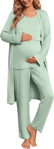 Ekouaer Nursing Pajamas Maternity Robe Set 3 Pieces Postpartum Maternity Pajama Set Pregnancy Breastfeeding Pj in Saudi Arabia