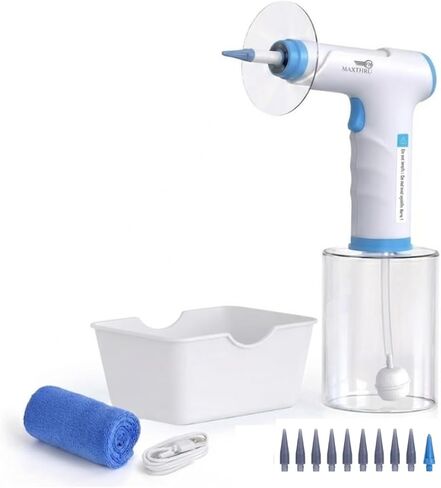 منظف ​​الأذن الكهربائي مع نظام ري قابل لإعادة الشحن - يتضمن فوهات متعددة وكوب لتجميع المياه ومنشفة ناعمة - مجموعة لطيفة وفعالة لإزالة شمع الأذن للمنزل والأطفال والبالغين والسفر in Kuwait