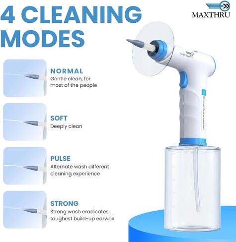 منظف ​​الأذن الكهربائي مع نظام ري قابل لإعادة الشحن - يتضمن فوهات متعددة وكوب لتجميع المياه ومنشفة ناعمة - مجموعة لطيفة وفعالة لإزالة شمع الأذن للمنزل والأطفال والبالغين والسفر in Kuwait
