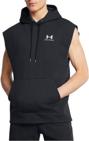 Under Armour Icon Fleece Sleeveless Hoodie - Men's (Black/White) in Saudi Arabia