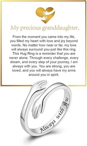 Granddaughter Hug Ring For Hope Rings, Inspirational Stainless Steel Engarved With “Always With You" Message Adjustable Ring for Women Non Tarnish Jewelry Gift for Her Birthday Christmas in Saudi Arabia