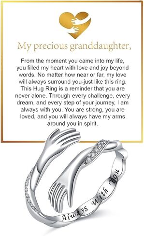 Granddaughter Hug Ring For Hope Rings, Inspirational Stainless Steel Engarved With “Always With You" Message Adjustable Ring for Women Non Tarnish Jewelry Gift for Her Birthday Christmas in Saudi Arabia