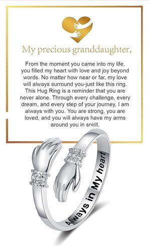 Granddaughter Hug Ring For Hope Rings, Inspirational Stainless Steel Engarved With “Always With You" Message Adjustable Ring for Women Non Tarnish Jewelry Gift for Her Birthday Christmas in Saudi Arabia