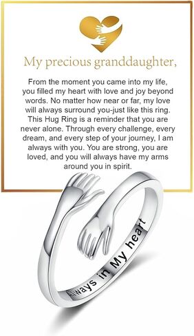 Granddaughter Hug Ring For Hope Rings, Inspirational Stainless Steel Engarved With “Always With You" Message Adjustable Ring for Women Non Tarnish Jewelry Gift for Her Birthday Christmas in Saudi Arabia
