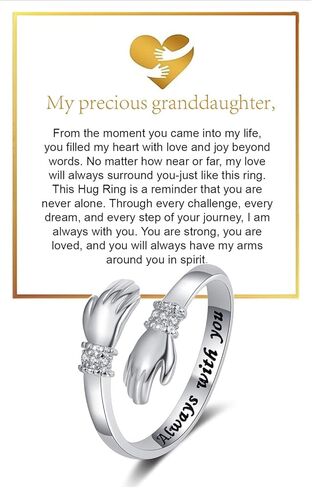 Granddaughter Hug Ring For Hope Rings, Inspirational Stainless Steel Engarved With “Always With You" Message Adjustable Ring for Women Non Tarnish Jewelry Gift for Her Birthday Christmas in Saudi Arabia