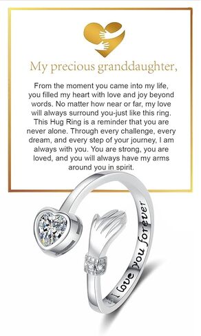 Granddaughter Hug Ring For Hope Rings, Inspirational Stainless Steel Engarved With “Always With You" Message Adjustable Ring for Women Non Tarnish Jewelry Gift for Her Birthday Christmas in Saudi Arabia