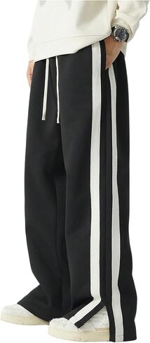 Men's Big and Tall Striped Baggy Sweatpants Drawstring Waist Wide Leg Track Pants Casual Trousers Streetwear in Saudi Arabia