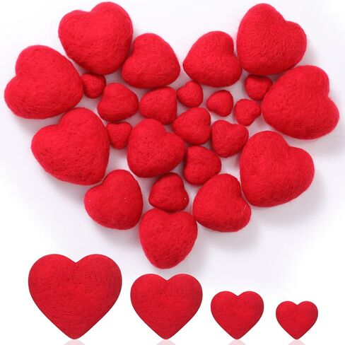 Geosar 24 Pieces Valentines Day Vase Filler Felt Heart Balls for Crafts Heart Vase Filler Decorative Pom Pom Balls Ornaments for Valentine's Day Decor Centerpieces(4 Sizes,Red) in Saudi Arabia