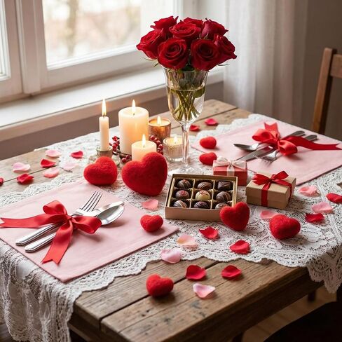 Geosar 24 Pieces Valentines Day Vase Filler Felt Heart Balls for Crafts Heart Vase Filler Decorative Pom Pom Balls Ornaments for Valentine's Day Decor Centerpieces(4 Sizes,Red) in Saudi Arabia