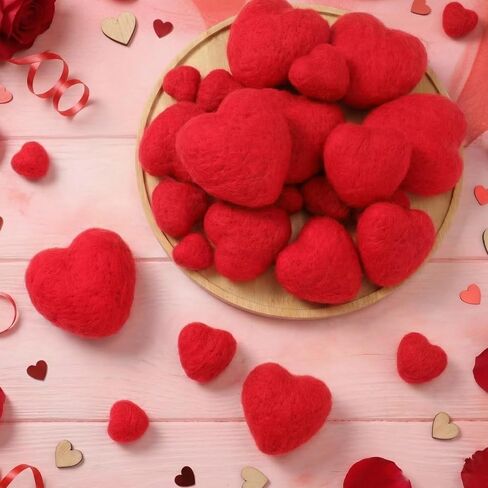Geosar 24 Pieces Valentines Day Vase Filler Felt Heart Balls for Crafts Heart Vase Filler Decorative Pom Pom Balls Ornaments for Valentine's Day Decor Centerpieces(4 Sizes,Red) in Saudi Arabia
