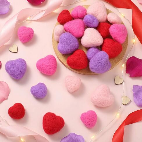 Geosar 24 Pieces Valentines Day Vase Filler Felt Heart Balls for Crafts Heart Vase Filler Decorative Pom Pom Balls Ornaments for Valentine's Day Decor Centerpieces(4 Sizes,Red) in Saudi Arabia