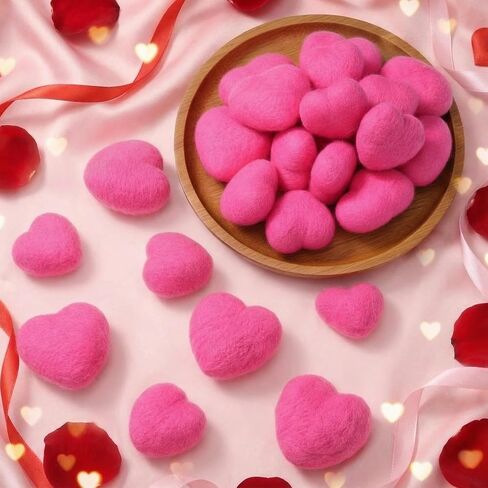 Geosar 24 Pieces Valentines Day Vase Filler Felt Heart Balls for Crafts Heart Vase Filler Decorative Pom Pom Balls Ornaments for Valentine's Day Decor Centerpieces(4 Sizes,Red) in Saudi Arabia