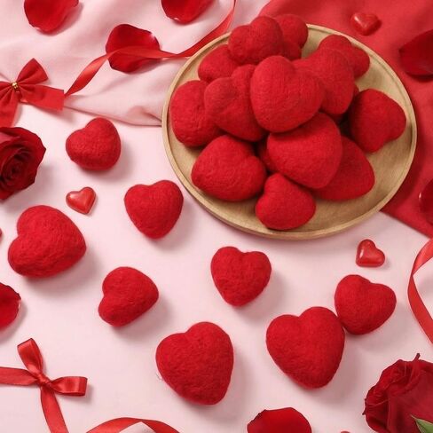 Geosar 24 Pieces Valentines Day Vase Filler Felt Heart Balls for Crafts Heart Vase Filler Decorative Pom Pom Balls Ornaments for Valentine's Day Decor Centerpieces(4 Sizes,Red) in Saudi Arabia