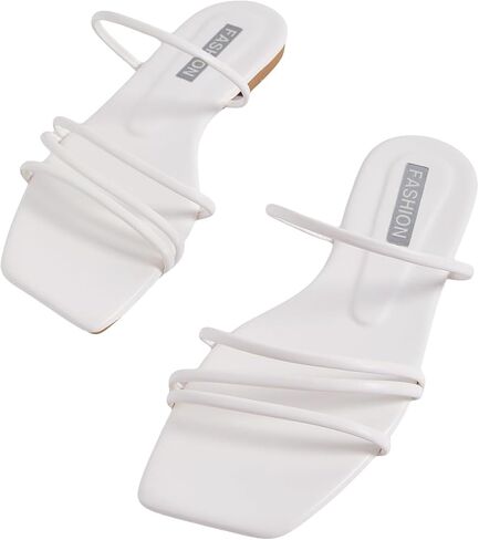 Women's Cute Strappy Flat Sandals Summer Slide Sandal Slip on Vacation Trendy Sandals 2025 in Saudi Arabia