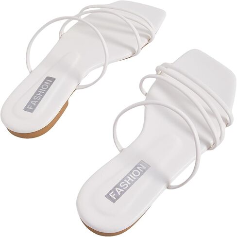Women's Cute Strappy Flat Sandals Summer Slide Sandal Slip on Vacation Trendy Sandals 2025 in Saudi Arabia