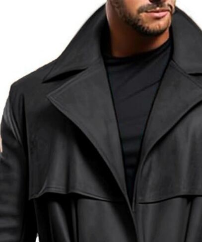 Men's Genuine Lambskin Classic Slim Fit Peanut Brown Leather Duster Overcoat Trench Coats for Men Full Length in Saudi Arabia