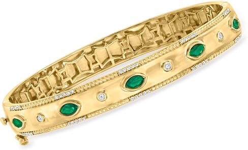Ross-Simons 0.80 ct. t.w. Emerald and .26 ct. t.w. Diamond Bangle Bracelet in 18kt Gold Over Sterling in Saudi Arabia