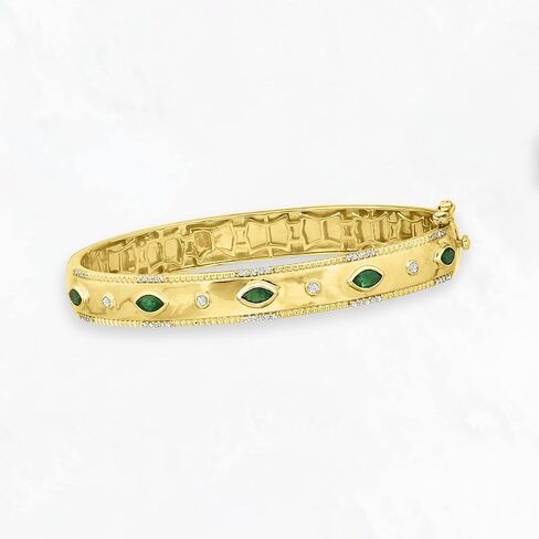 Ross-Simons 0.80 ct. t.w. Emerald and .26 ct. t.w. Diamond Bangle Bracelet in 18kt Gold Over Sterling in Saudi Arabia