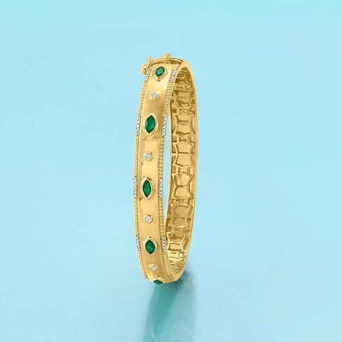 Ross-Simons 0.80 ct. t.w. Emerald and .26 ct. t.w. Diamond Bangle Bracelet in 18kt Gold Over Sterling in Saudi Arabia