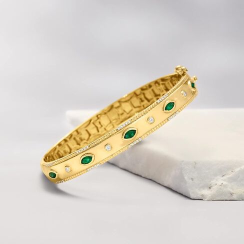 Ross-Simons 0.80 ct. t.w. Emerald and .26 ct. t.w. Diamond Bangle Bracelet in 18kt Gold Over Sterling in Saudi Arabia