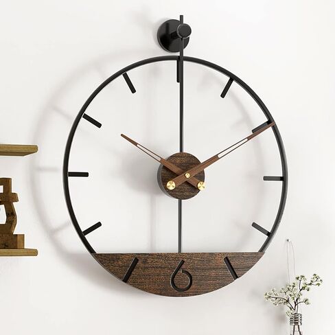 Modern Wood Walnut Dial Wall Clock, Large Simple Wall Decor Metal Frame Silent Non Ticking Clock for Living Room Decor, Kitchen, Bedroom, Study Decoration, Handmade Home Gift Idea, 22.5 in in Saudi Arabia