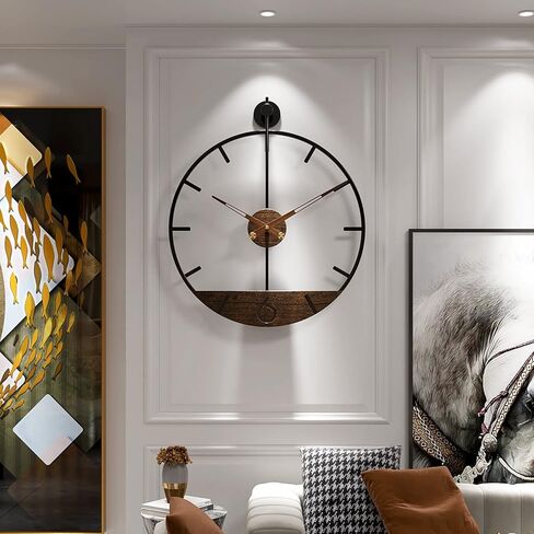 Modern Wood Walnut Dial Wall Clock, Large Simple Wall Decor Metal Frame Silent Non Ticking Clock for Living Room Decor, Kitchen, Bedroom, Study Decoration, Handmade Home Gift Idea, 22.5 in in Saudi Arabia