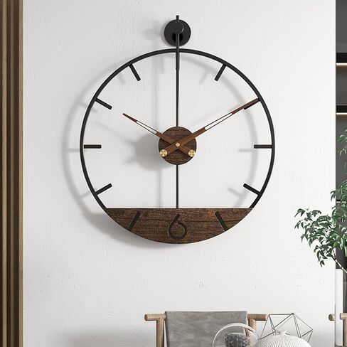 Modern Wood Walnut Dial Wall Clock, Large Simple Wall Decor Metal Frame Silent Non Ticking Clock for Living Room Decor, Kitchen, Bedroom, Study Decoration, Handmade Home Gift Idea, 22.5 in in Saudi Arabia