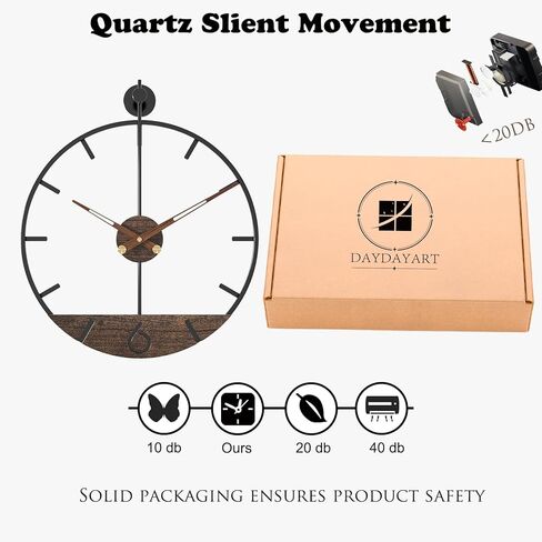 Modern Wood Walnut Dial Wall Clock, Large Simple Wall Decor Metal Frame Silent Non Ticking Clock for Living Room Decor, Kitchen, Bedroom, Study Decoration, Handmade Home Gift Idea, 22.5 in in Saudi Arabia