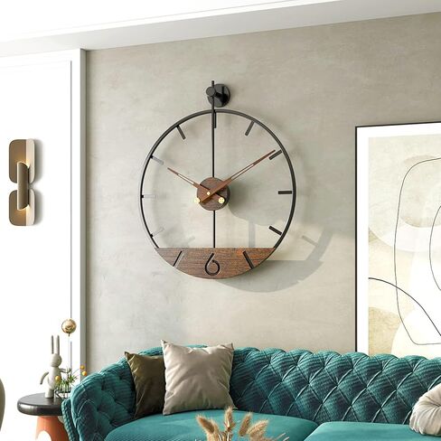 Modern Wood Walnut Dial Wall Clock, Large Simple Wall Decor Metal Frame Silent Non Ticking Clock for Living Room Decor, Kitchen, Bedroom, Study Decoration, Handmade Home Gift Idea, 22.5 in in Saudi Arabia