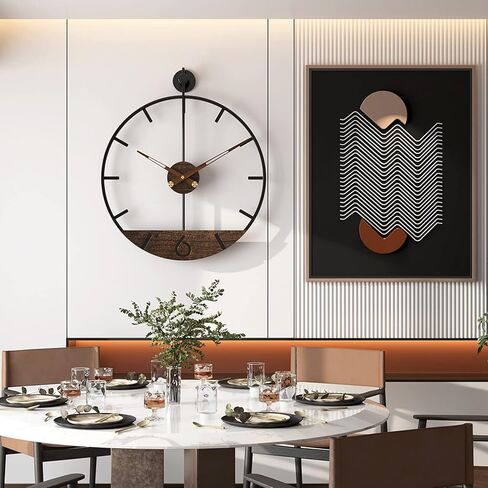 Modern Wood Walnut Dial Wall Clock, Large Simple Wall Decor Metal Frame Silent Non Ticking Clock for Living Room Decor, Kitchen, Bedroom, Study Decoration, Handmade Home Gift Idea, 22.5 in in Saudi Arabia