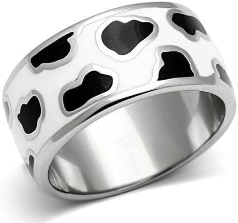 VacationGrabs Stainless Steel Cow Print Band Ring, Black and White Pattern, No Stone in Saudi Arabia