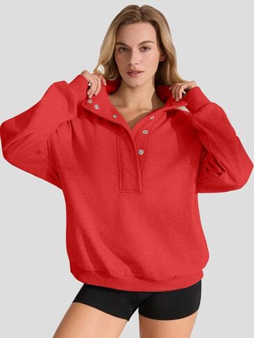 Womens Oversized Sweatshirt Button Fleece Henley Neck Pullover Top Casual Fall Fashion Outfits Clothes in Saudi Arabia