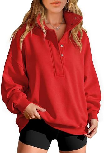 Womens Oversized Sweatshirt Button Fleece Henley Neck Pullover Top Casual Fall Fashion Outfits Clothes in Saudi Arabia