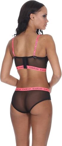 bebe Women’s Longline Push Up Bra with Piping & Matching Mesh Bikini Panty Set – Underwire Support, Adjustable Straps in Saudi Arabia